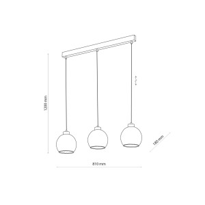 Lampa wisząca DEVI TK Lighting 3xE27 15W, szkic techniczny, szkło transparentne.