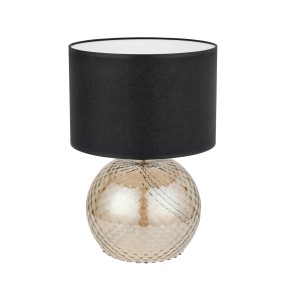 Lampka nocna BRISTOL TK Lighting czarno-biała z abażurem z tkaniny.