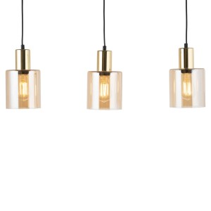 Lampa wisząca SIERRA TK Lighting 3xE27 15W Szkło Bursztyn, trzy żarówki, złote oprawy.