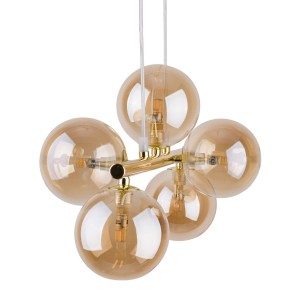 Lampa wisząca ESTERA TK Lighting z pięcioma białymi kloszami ze szkła.