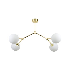 Lampa sufitowa FAIRY TK Lighting 4xG9 6W Szkło Biały z czterema białymi kulistymi kloszami na złotej ramie.