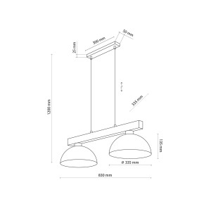 Lampa wisząca OSLO TK Lighting 2xE27 15W Metal Biały, rysunek techniczny.