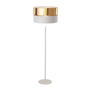 Lampa podłogowa HILTON TK Lighting 1xE27 15W, tkanina i tworzywo, biało-złota.