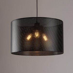 Lampa wisząca MORENO TK Lighting 3xE27 15W Tkanina Czarny, widok z przodu.