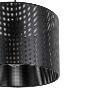 Lampa wisząca MORENO TK Lighting 1xE27 15W Tkanina Czarny - czarny klosz z perforowanej tkaniny.