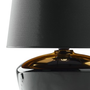 Lampka nocna FIORD TK Lighting 1xE27 15W Tkanina Czarny z ciemnym abażurem i czarną podstawą.