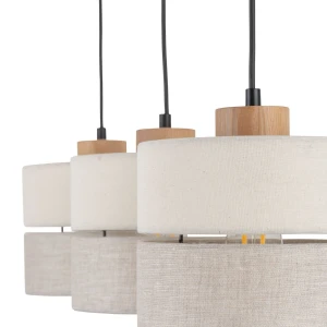 Lampa wisząca ECO TK Lighting z trzema abażurami z tkaniny.