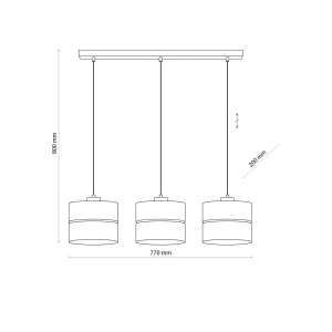 Lampa wisząca ECO TK Lighting 3xE27 15W Tkanina - rysunek techniczny z wymiarami