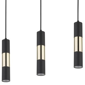 Lampa wisząca VIVIEN TK Lighting 3xGU10 10W czarna ze złotymi elementami.