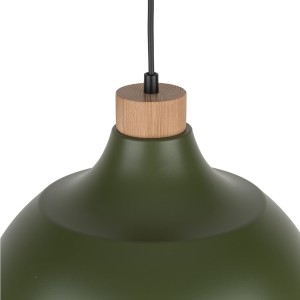 Lampa wisząca CAP TK Lighting 1xE27 15W Metal Zielony z drewnianym elementem.