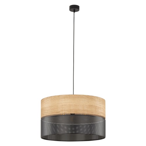 Lampa wisząca NICOL 4798 TK Lighting 3xE27 15W tworzywo/fornir syntetyczny czarny/dąb naturalny