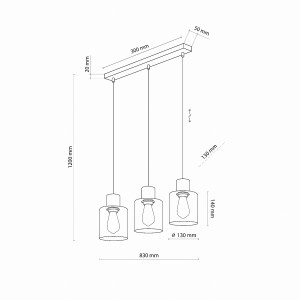 Lampa wisząca ORSON TK Lighting 3xE27 15W Szkło Bursztyn, schemat montażu.
