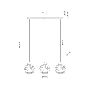 Lampa wisząca ZULIA TK Lighting 3xE27 15W, schemat techniczny.