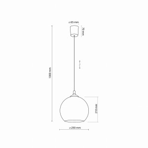 Lampa wisząca VENEZIA TK Lighting 1xE27 15W Szkło Grafit lustrzany schemat techniczny