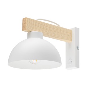 Kinkiet OSLO TK Lighting 1xE27 15W Metal Biały z drewnianym uchwytem.