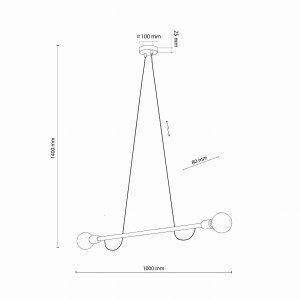 Lampa wisząca HELIX TK Lighting 2xE27 15W, schemat techniczny z wymiarami.