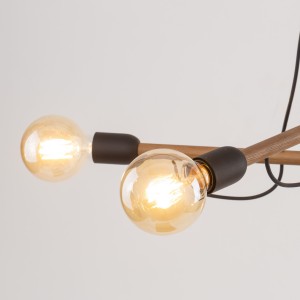 Lampa wisząca HELIX TK Lighting 4xE27 15W, drewniane ramiona i żarówki Edisona.
