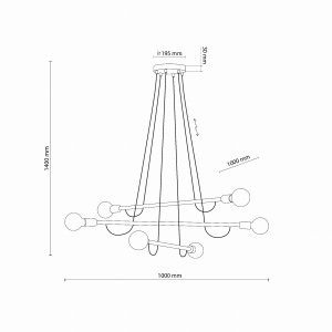 Lampa wisząca HELIX TK Lighting 6xE27 15W, rysunek techniczny z wymiarami.