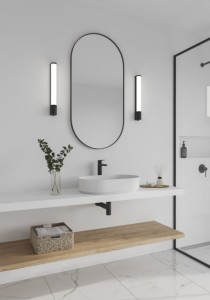 Lampa ścienna MALAIKA Nordlux 1xLED Aluminium Czarny zamontowana w nowoczesnej łazience.
