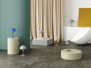 Lampa stołowa ELLEN Nordlux w kolorze zakurzonej róży na stylowym tle.