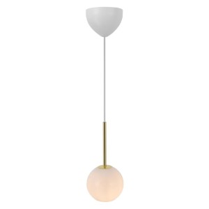 Lampa wisząca FRANCA Nordlux szklana kula na mosiężnym uchwycie.