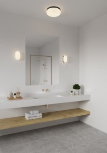 Lampa sufitowa FOAM Nordlux 1xE27 Tworzywo sztuczne Czarny w nowoczesnej łazience.