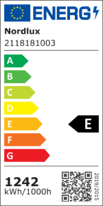 Etykieta energetyczna lampy ściennej KINVER Nordlux 1xLED Aluminium Czarny, klasa efektywności energetycznej E.