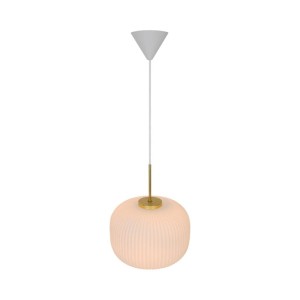 Lampa wisząca MILFORD Nordlux 1xE27 40W Szkło Biały na tle białym.