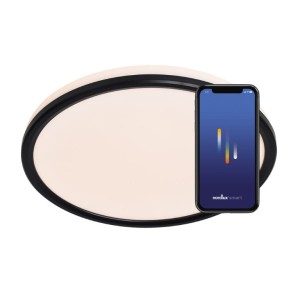 Lampa sufitowa LivaSmart Nordlux 1xLED z czarnym obwodem i aplikacją mobilną.