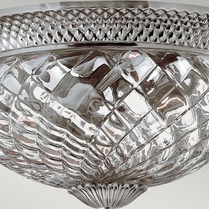 Lampa sufitowa plafon Plantation Elstead Lighting 3x60W Chrom Metal, detal wzoru szkła.