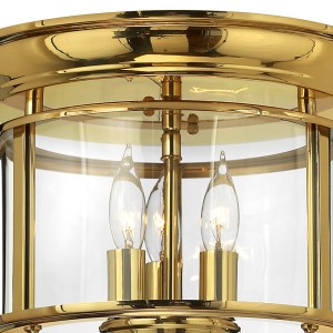 Lampa sufitowa plafon Gentry Elstead Lighting 3x40W Złoty Mosiądz, widok z bliska na żarówki.