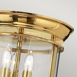 Lampa sufitowa plafon Gentry Elstead Lighting w kolorze złotego mosiądzu.