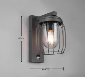 Lampa elewacyjna Trio Tuela 210869142 IP44 1xE27 Aluminium Szary z włączoną żarówką.