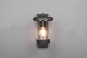 Lampa elewacyjna Trio Cavado 211060142 IP44 1xE27 Aluminium Szary zamontowana na ścianie.