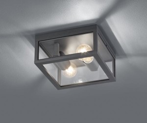 Lampa stropowa Trio Garonne 601860242 IP44 2xE27 Aluminium Szary zamontowana na suficie.