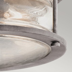 Lampa stropowa Elstead Lighting Ashland Bay KL-ASHLANDBAY-F IP44 1xE27 Stal Stalowy - zbliżenie na detale metalowej obudowy i szklanego klosza.