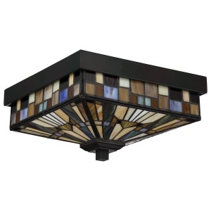 Lampa stropowa Elstead Lighting Inglenook Outdoor QZ-INGLENOOK-F IP44 2xE27 Szkło Brązowy witrażowa.