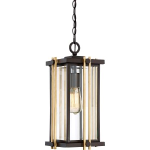 Lampa stropowa wisząca Elstead Lighting Goldenrod QZ-GOLDENROD8-M IP44 brązowa ze szkła.