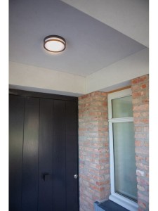 Lampa elewacyjna Lutec Rola 6382201118 IP54 1xLED Aluminium zamontowana przy wejściu do domu.