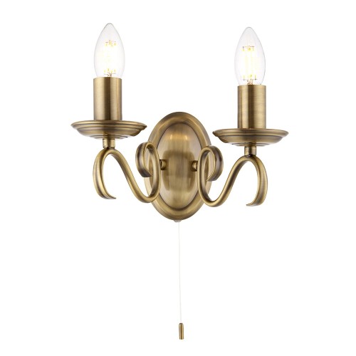 Endon Lampa ścienna Bernice 2x60W E14 Antyczny mosiądz