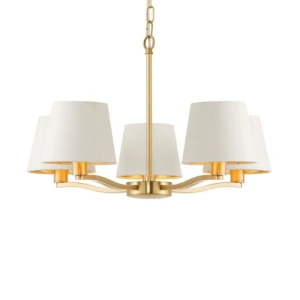 Lampa wisząca Żyrandol Endon Harvey 5x40W E14 szczotkowany złoty,biały
