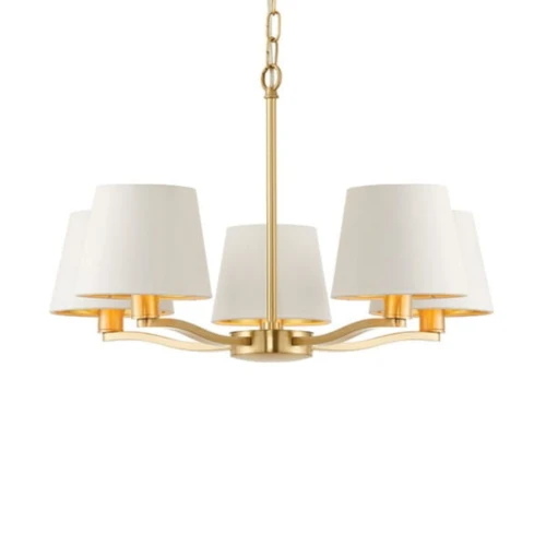 Lampa wisząca Żyrandol Endon Harvey 5x40W E14 szczotkowany złoty,biały