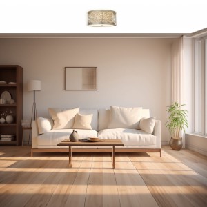 Lampa sufitowa Plafon Arabesque Elstead Lighting w nowoczesnym salonie.