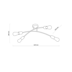 Lampa sufitowa HELIX TK Lighting 4xE27 15W schemat z wymiarami.