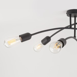 Lampa sufitowa HELIX TK Lighting 6xE27 15W z czarnymi ramionami i żarówkami.