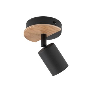 Lampa sufitowa COVER TK Lighting 1xGU10 10W czarna z drewnianą podstawą.