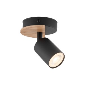 Lampa sufitowa COVER TK Lighting 1xGU10 10W czarna z drewnianym elementem.