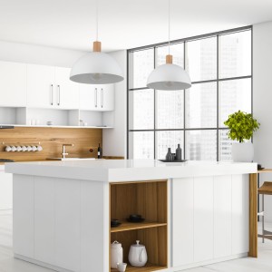 Lampa wisząca OSLO TK Lighting 1xE27 15W Metal Biały w nowoczesnej kuchni.