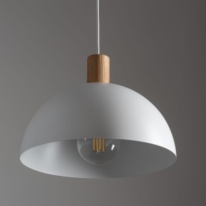 Lampa wisząca OSLO TK Lighting 1xE27 15W Metal Biały z drewnianym elementem.