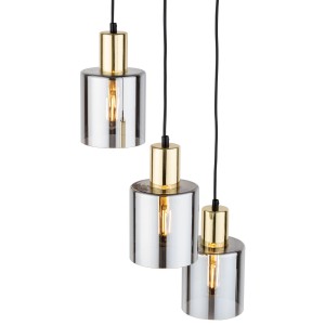 Lampa wisząca SIERRA TK Lighting 3xE27 15W Szkło Graphite z trzema szklanymi kloszami w kolorze grafitu.